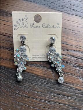 Earrings 2” Long Silver Tone Clear Crystal Chandelier Wedding Rhinestone Bridal
